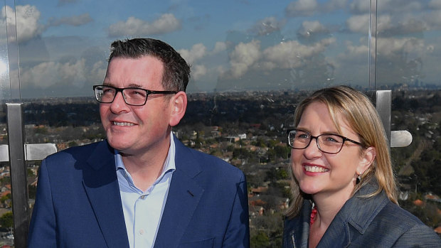 Victorian premier Daniel Andrews and Public Transport Minister Jacinta Allan announce Labor’s plan for the suburban rail loop in Box Hill. 