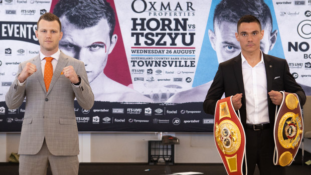 Jeff Horn and Tim Tszyu at their pre-fight press conference.