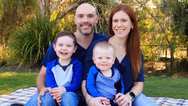 Justin and Gillie Ruddell, with their sons Liam (left) and Sam,  who has SMA3.