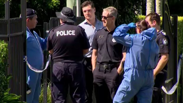 Police investigate at the Burpengary East crime scene where an elderly man was killed and a woman severely injured.