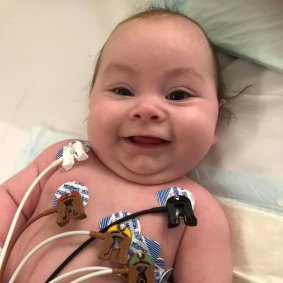 Four-month-old Maddie in hospital last week. 