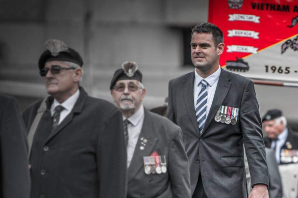 Lucas Moon in an Anzac Day parade in 2019.