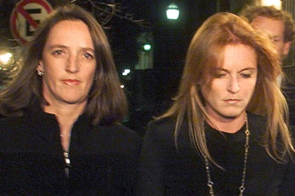 Mourning ... Sarah, Duchess of York, and her sister Jane attend a mass held in honour of their late mother, Susan Barrantes, killed in a Buenos Aires car crash in 1998.