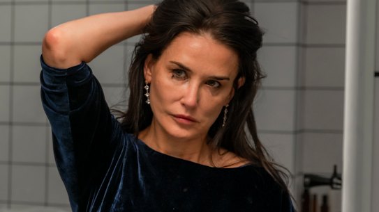 Demi Moore as Elisabeth Sparkle, a TV exercise show presenter deemed past it by her station boss (Dennis Quaid), in The Substance.