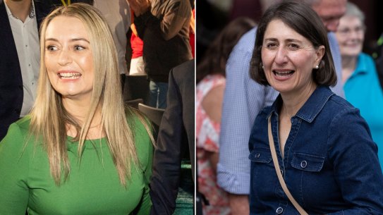 Jodie Haydon (left) and Gladys Berejiklian wearing Review.