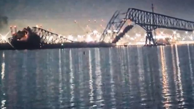 ‘Something out of an action movie’: US bridge collapses after ship crashes into pylon