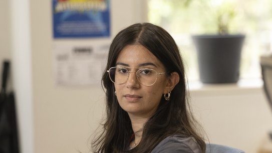 Katia Pellicciotta, 26, at work on Australia Day. 