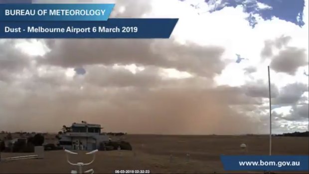 The raised red dust reduced visibility at the airport briefly. 