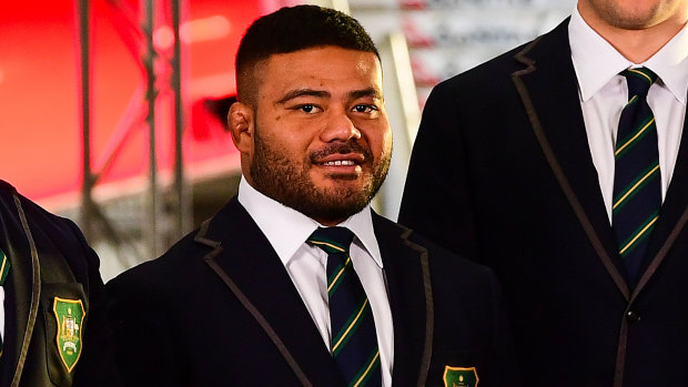 Tolu Latu at Australia's World Cup squad announcement in Sydney. 