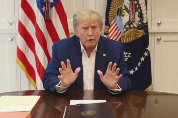 US President Donald Trump's first video address after he was admitted to hospital for treatment for COVID-19.