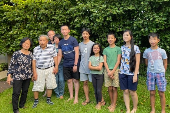 From left to right: Châu and Sang with son Thanh and grandchildren Brigitte, Albert, Callan, Chiara, Ben, Emma and Alex.