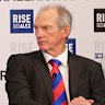 Alex McKinnon and Wayne Bennett
at a press conference for the Rise for
Alex Round in 2014. 