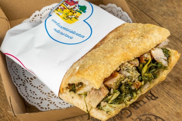 The porchetta pizzetta sandwich is available to take away.