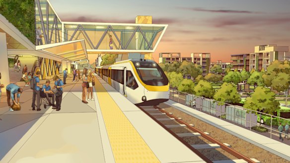 An artist’s impression of one of the stations along the Direct Sunshine Coast Rail Line.