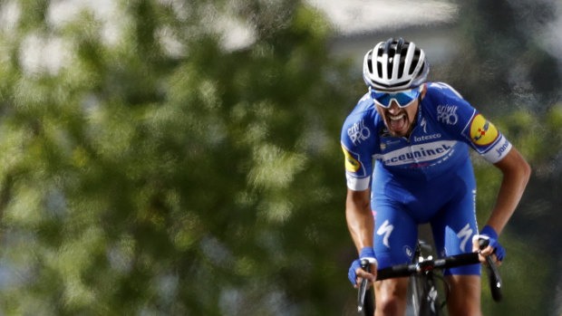 Final stretch: Alaphilippe hits the crest before the finish line.