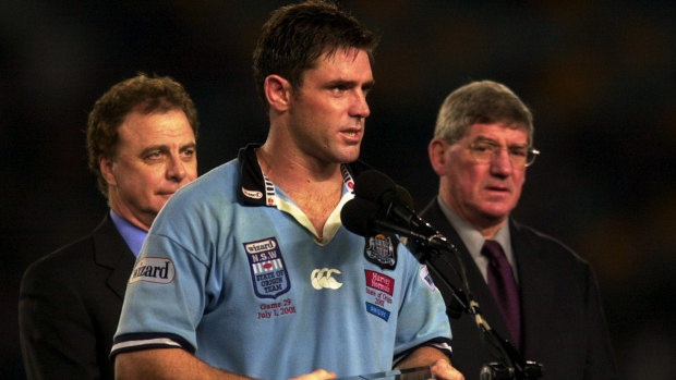 Dejected: NSW skipper Brad Fittler comes to terms with defeat in 2001.