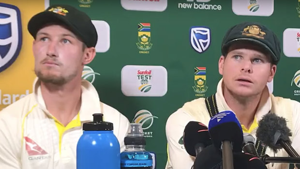 Australia opener Cameron Bancroft and captain Steve Smith admitting to Ball tampering during a press conference. 