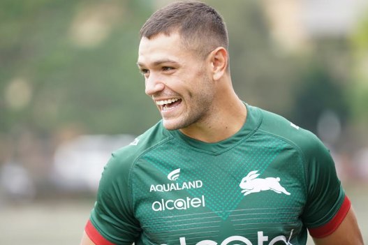 Braidon Burns is all smiles at Souths training during the week.