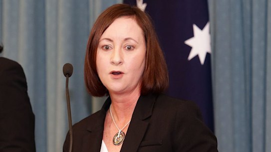 BRISBANE, AUSTRALIA - AUGUST 02:  Premier Annastacia Palaszczuk, left, and Attorney-General Yvette D'Ath, right, at a press conference on August 2, 2016 in Brisbane, Australia.  (Photo by Tertius Pickard/Fairfax Media)