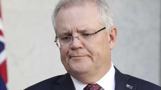 Prime Minister Scott Morrison addresses the media during a press conference following a National Cabinet meeting, at Parliament House in Canberra on  Friday 10 July 2020. fedpol Photo: Alex Ellinghausen