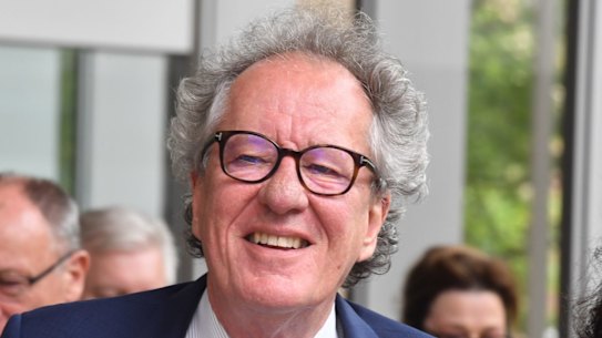 Geoffrey Rush outside the Federal Court in November.