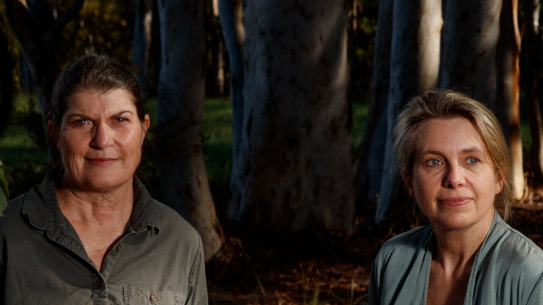 The Hills Shire Greens councillor Mila Kasby and volunteer wildlife rescuer Kerrie Sicard at the site of an elite rugby precinct proposed for Fred Caterson Reserve in Castle Hill.
