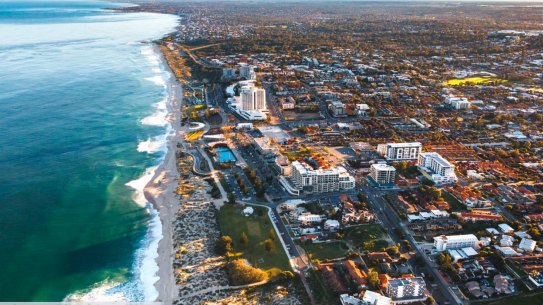 Aerial view of Scarborough beach front. 