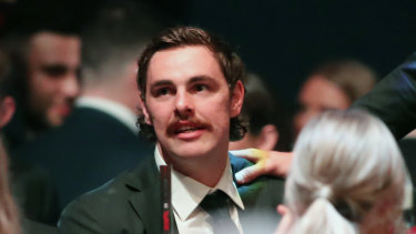 Joe Daniher sports a mo at the 2019 Crichton Medal ceremony.