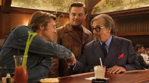 Washed up:  Brad Pitt as Cliff Booth, from left, with Leonardo DiCaprio's Rick Dalton, meeting Marvin Shwarz (Al Pacino) in Tarantino's Once Upon a Time in Hollywood.