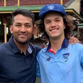Sam Konstas (right) with Tahmid Islam.