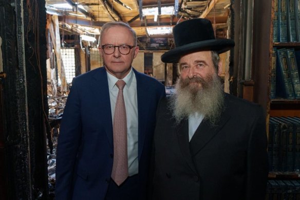 Prime Minister Anthony Albanese with Rabbi Shlomo Kohn, now granted permanent residency.