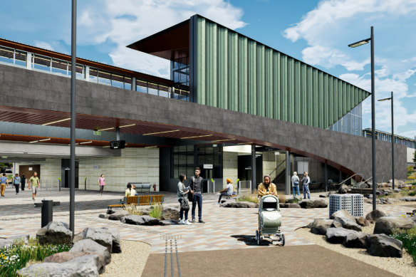 An artist’s impression of the new Melton railway station due to open in 2026.