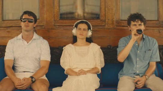 Hear no evil, see no evil, speak no evil: Patrick Schwarzenegger, Sarah Catherine Hook and Sam Nivola.