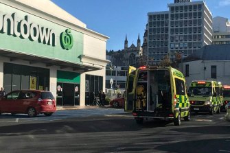 Emergency services at a Countdown supermarket in central Dunedin.