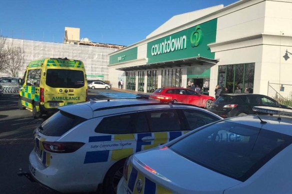 Emergency services at a Countdown supermarket in central Dunedin.