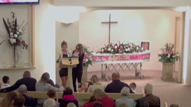 Murder victim Ellie Price has been remembered at her funeral service in Tasmania where she was laid to rest in a pink coffin. 