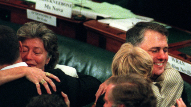 Janet Holmes a Court, pictured with Malcolm Turnbull, at the 1998 constitutional convention in Canberra.