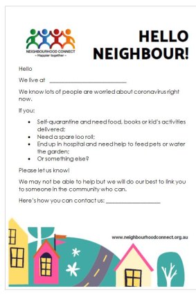 Brisbane residents are sharing a template to connect with neighbours during this difficult time.