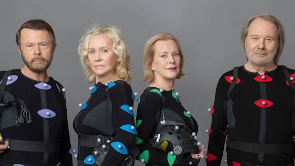 Not the album cover you expected ... ABBA band members Björn Ulvaeus, Agnetha Fältskog, Anni-Frid Lyngstad (Frida) and Benny Andersson in motion capture suits during the making of ABBA Voyage.