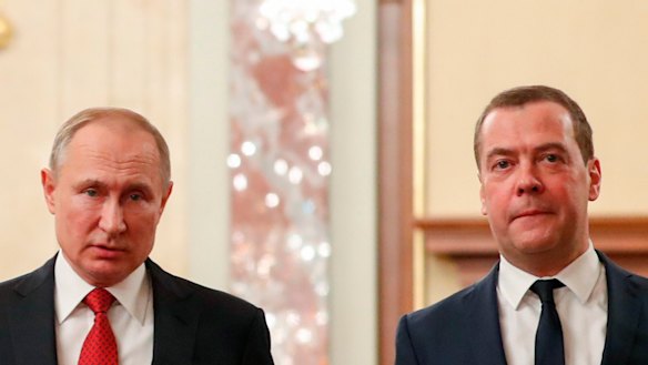 The end of the line for one. Russian President Vladimir Putin, left, and Russian Prime Minister Dmitry Medvedev.