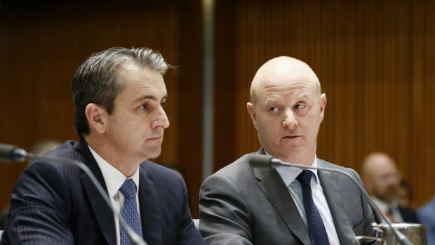 Matt Comyn and then Commonwealth Bank chief Ian Narev appear before the House of Representatives' standing committee review into Australia's four major banks in 2017.