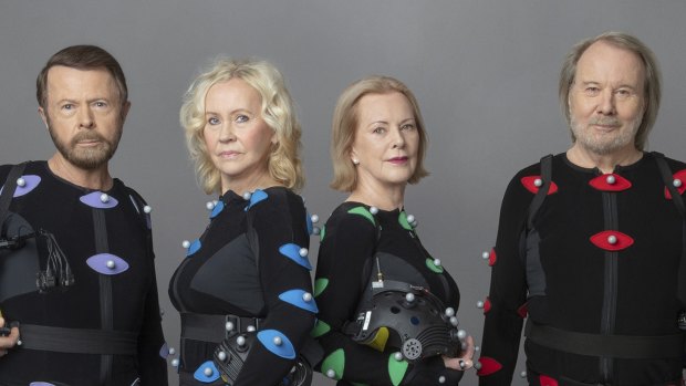 Not the album cover you expected ... ABBA band members Björn Ulvaeus, Agnetha Fältskog, Anni-Frid Lyngstad (Frida) and Benny Andersson in motion capture suits during the making of ABBA Voyage.