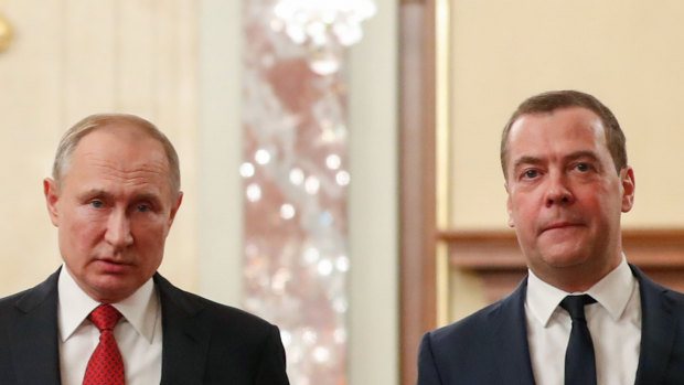 The end of the line for one. Russian President Vladimir Putin, left, and Russian Prime Minister Dmitry Medvedev.