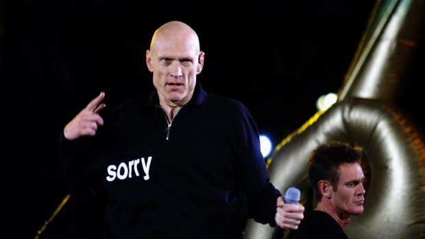 Peter Garrett and Midnight Oil at the closing ceremony of the Sydney 2000 Olympics.