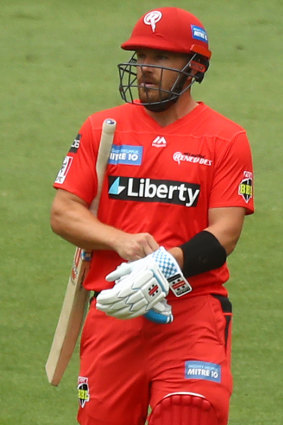 Aaron Finch is dismissed cheaply again against the Hurricanes.