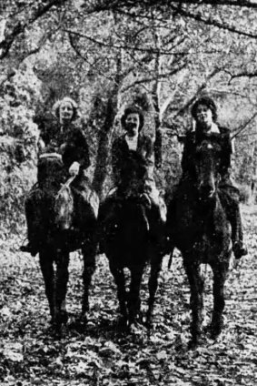 Three equestriennes enjoying a ride along the Tan, 1948.