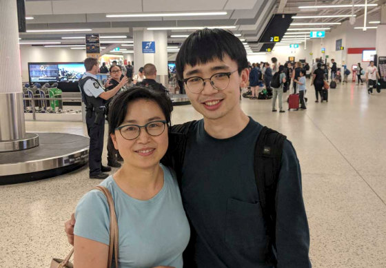 Adrian Liu and his mother Shirley Luo after Adrian arrived home from Christmas Island.