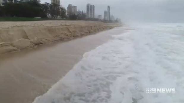 Erosion at Gold Coast beaches as a result of the massive waves generated by ex-tropical cyclone Linda.