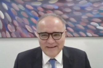 Log on with a smile: A grinning Adem Somyurek when hearings began this morning.