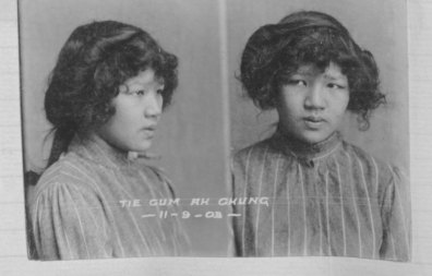 Tiecom Ah Chung, aka Yokohama, pictured in 1903 in a Hobart mug shot, would go on to work as a prostitute at 17 Casselden Place in Melbourne.